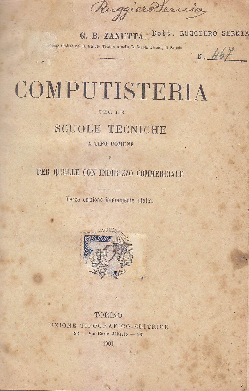 COMPUTISTERIA per le scuole tecniche a tipo comune di Zanutta …