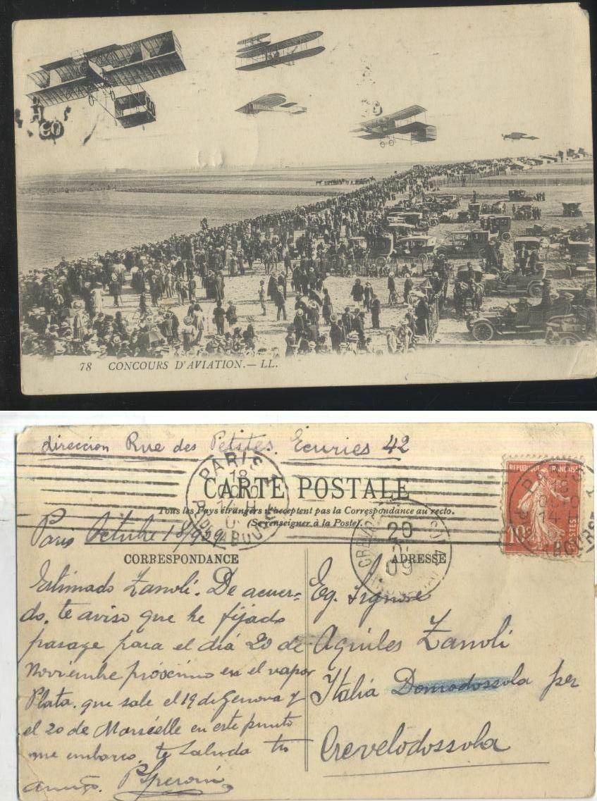 Concours D'aviation LL cartolina viaggiata 1909 carte postale postcard Vintage