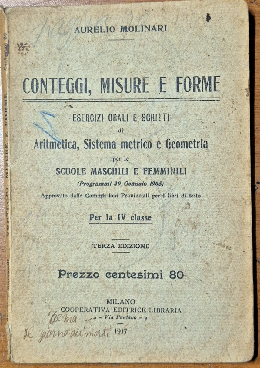 CONTEGGI MISURE E FORME esercizi di Molinari 1917 scuola elementare …