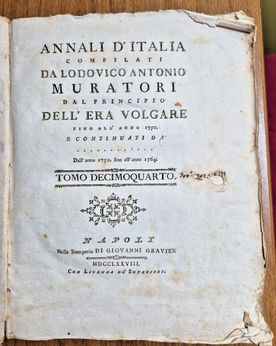 CONTINUAZIONE DEGLI ANNALI D'ITALIA di Muratori 'anno 1750 a 1764 …