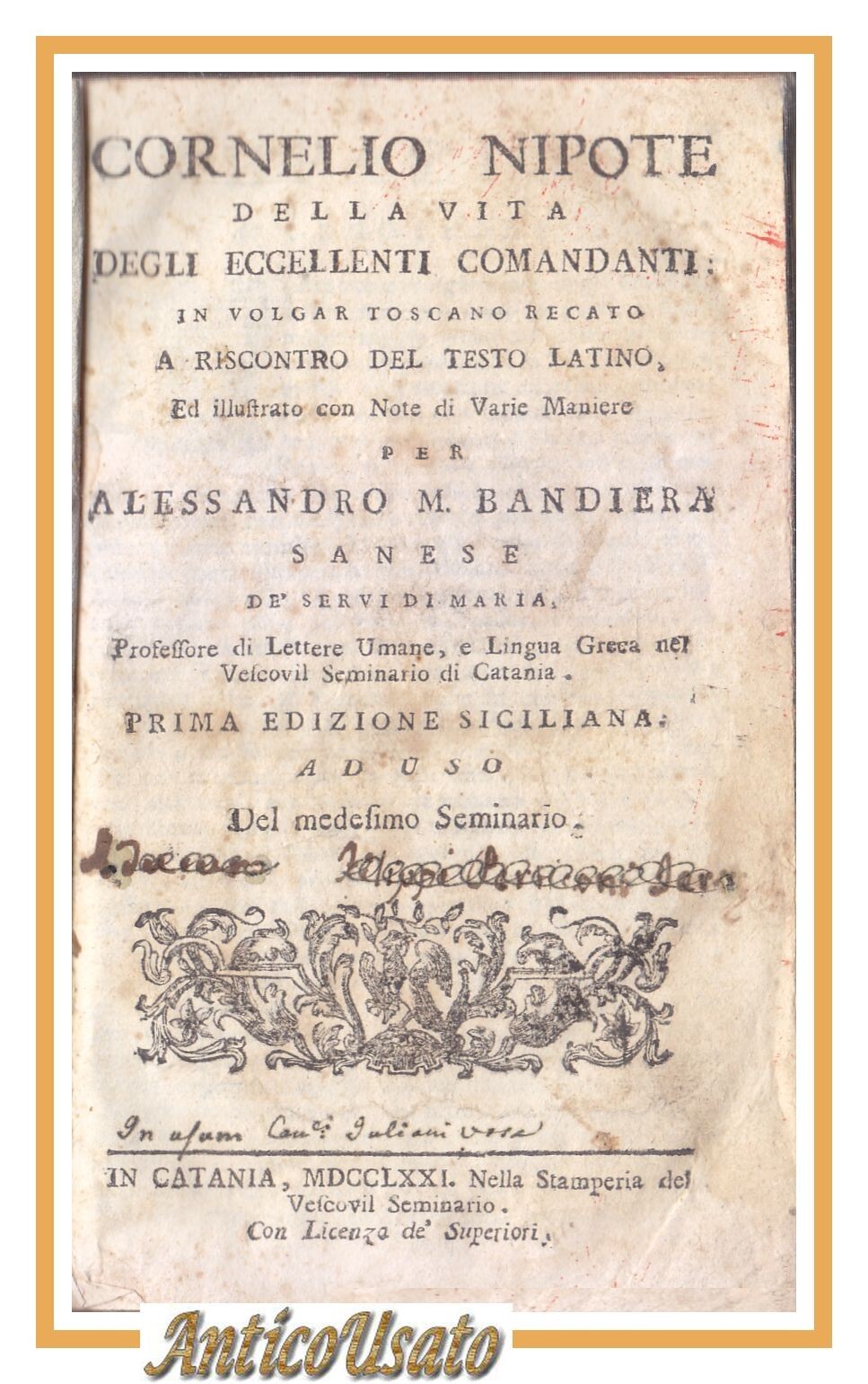 CORNELIO NIPOTE Della Vita Degli Eccellenti Comandanti 1771 Catania Libro …