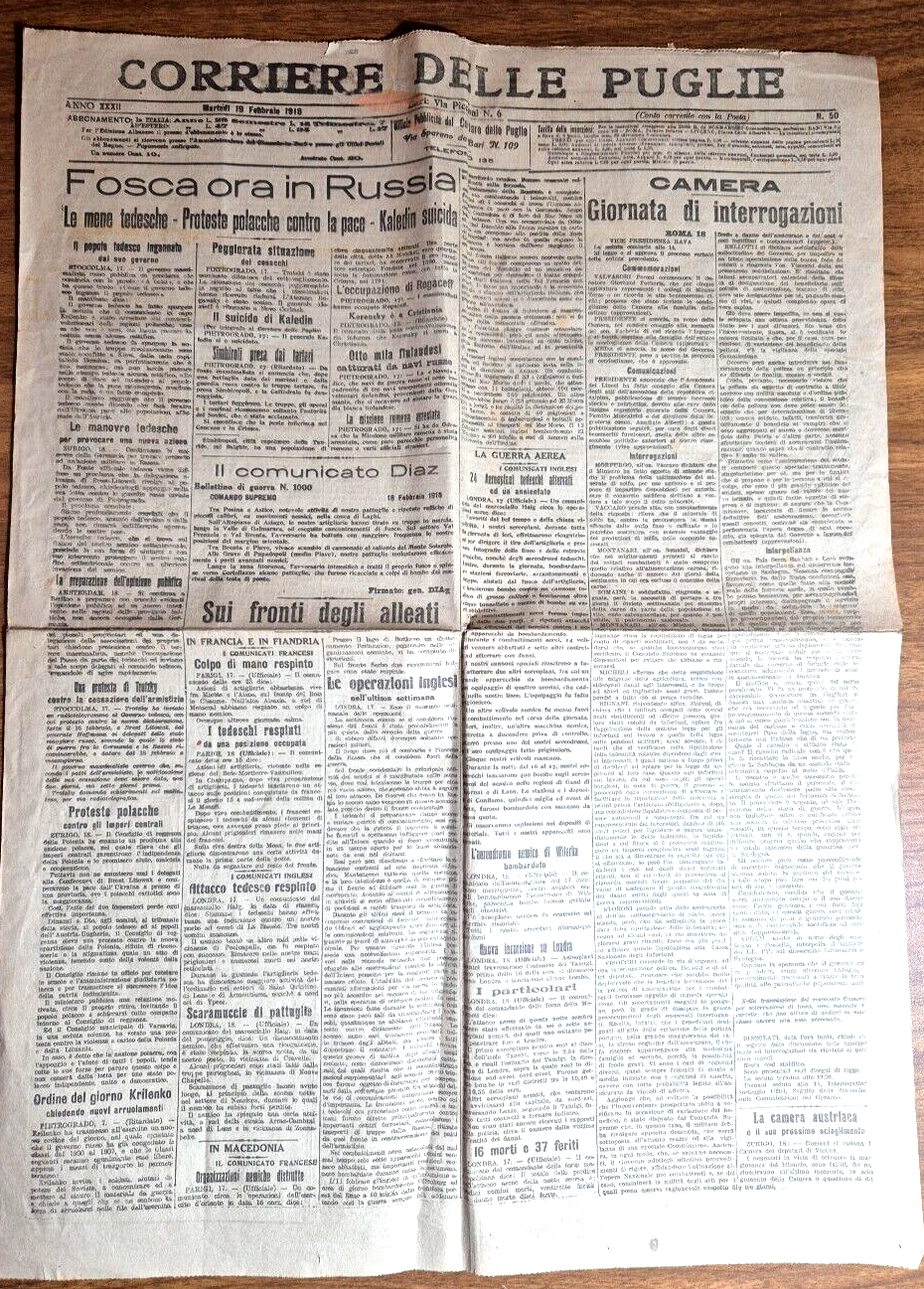 CORRIERE DELLE PUGLIE 19 FEBBRAIO 1918 Giornale Vintage Gazzetta del …