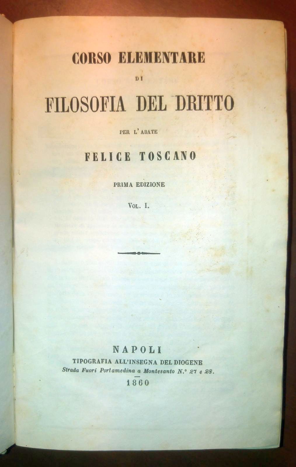 Corso Elementare Di Filosofia Del Diritto Felice Toscano 2 volumi …