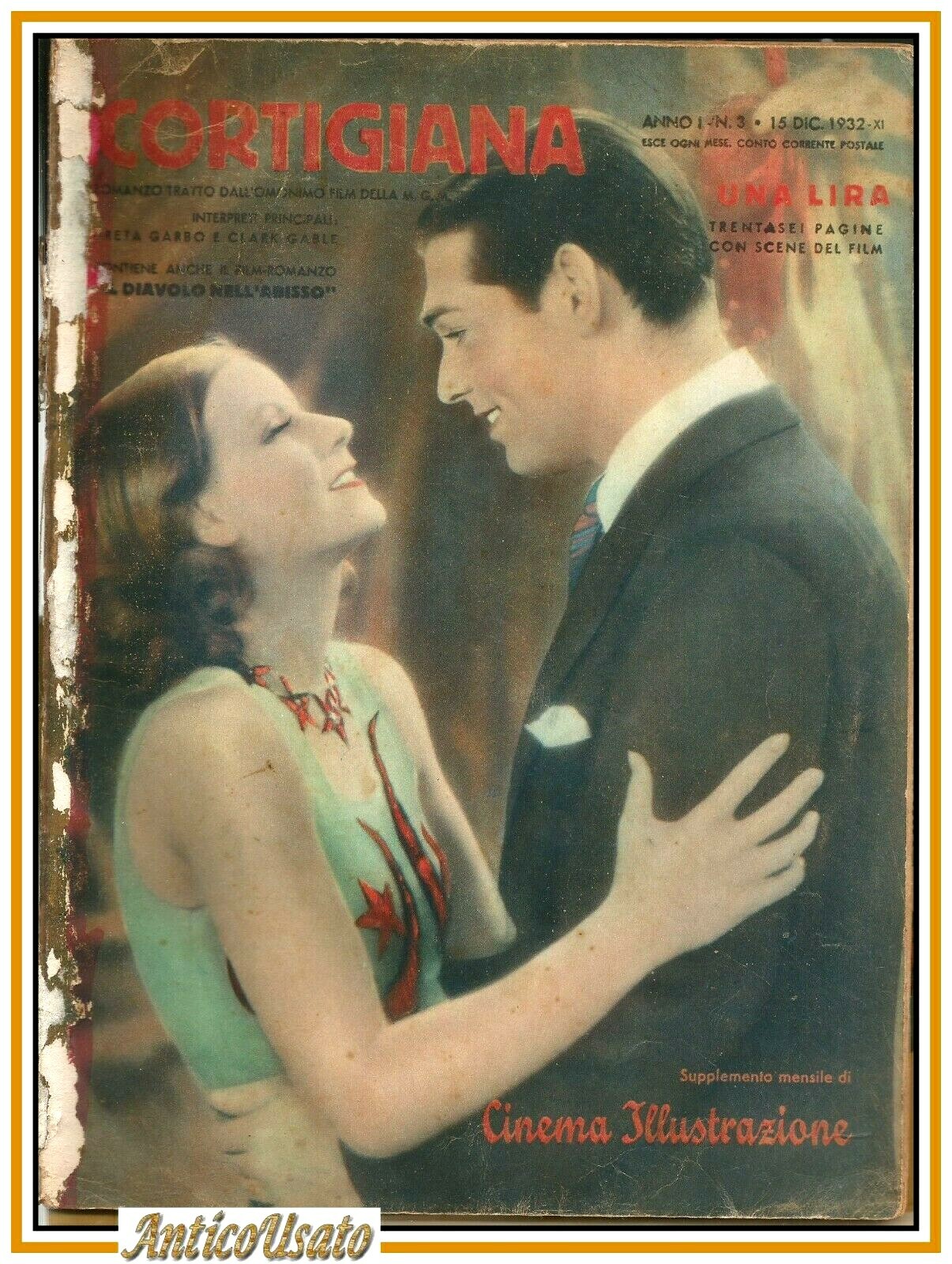 CORTIGIANA supplemento CINEMA ILLUSTRAZIONE 1932 Greta Garbo Clark Gable rivista