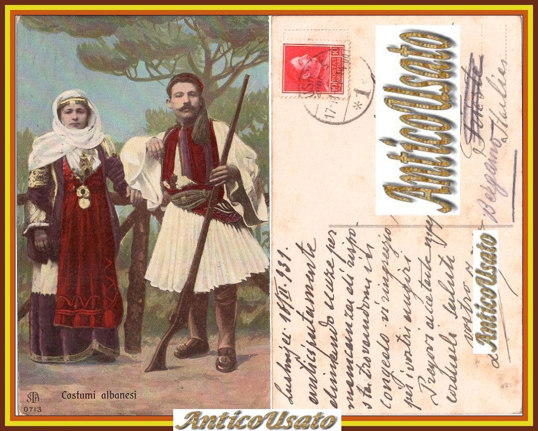 COSTUMI ALBANESI Cartolina Colorata 1931 Originale Albania VIntage Shqiptar card