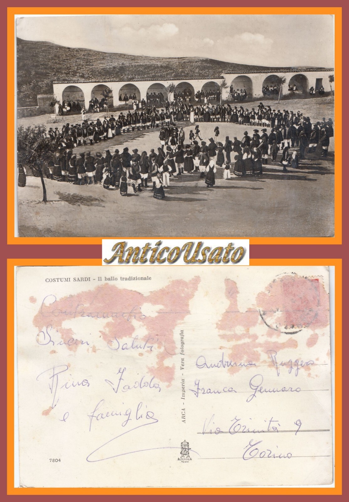 COSTUMI SARDI IL BALLO TRADIZIONALE Cartolina Vintage d'epoca viaggiata anni …
