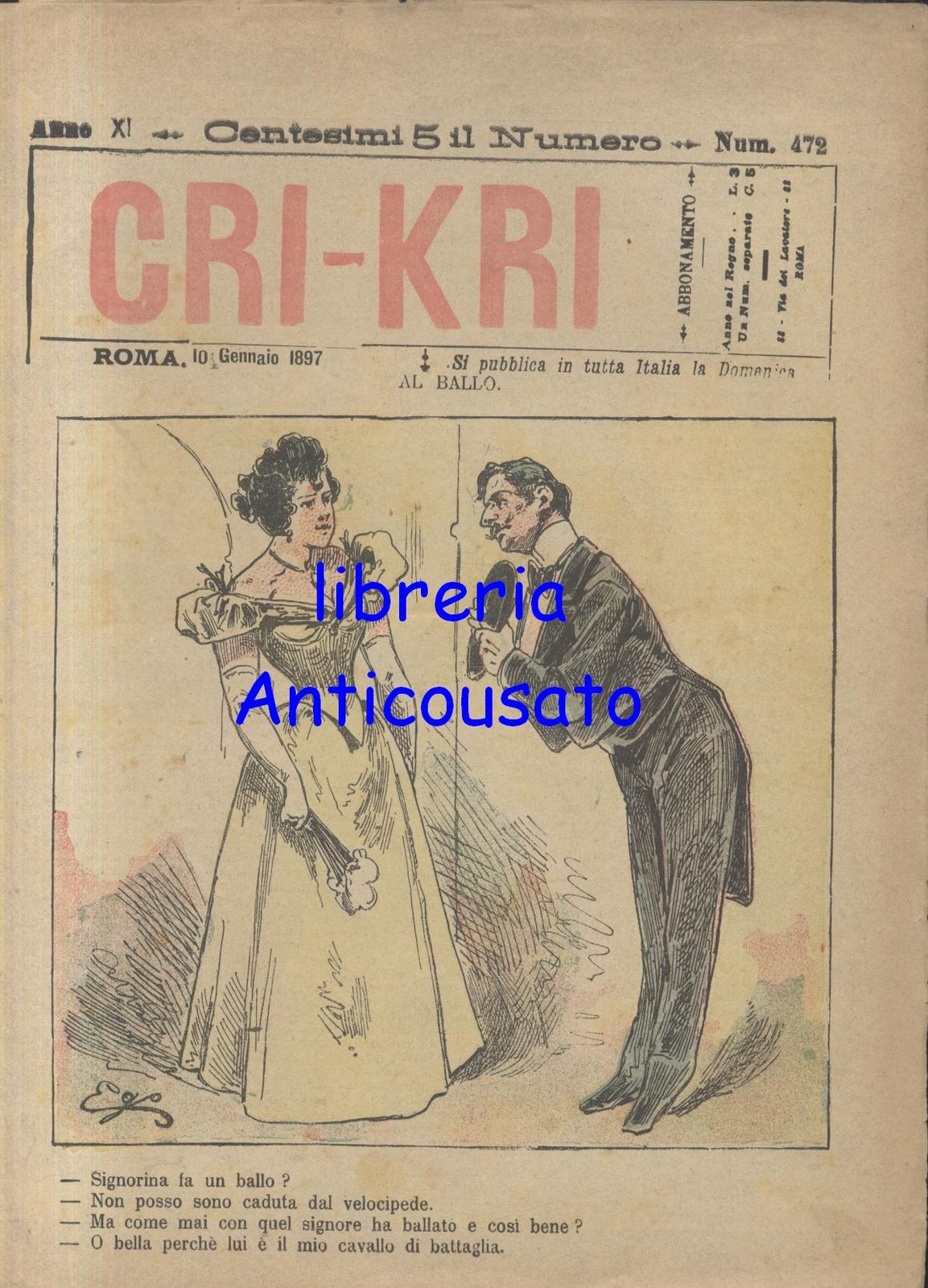 CRI KRI 10 gennaio 1897 giornale umoristico Antico Illustrato a …
