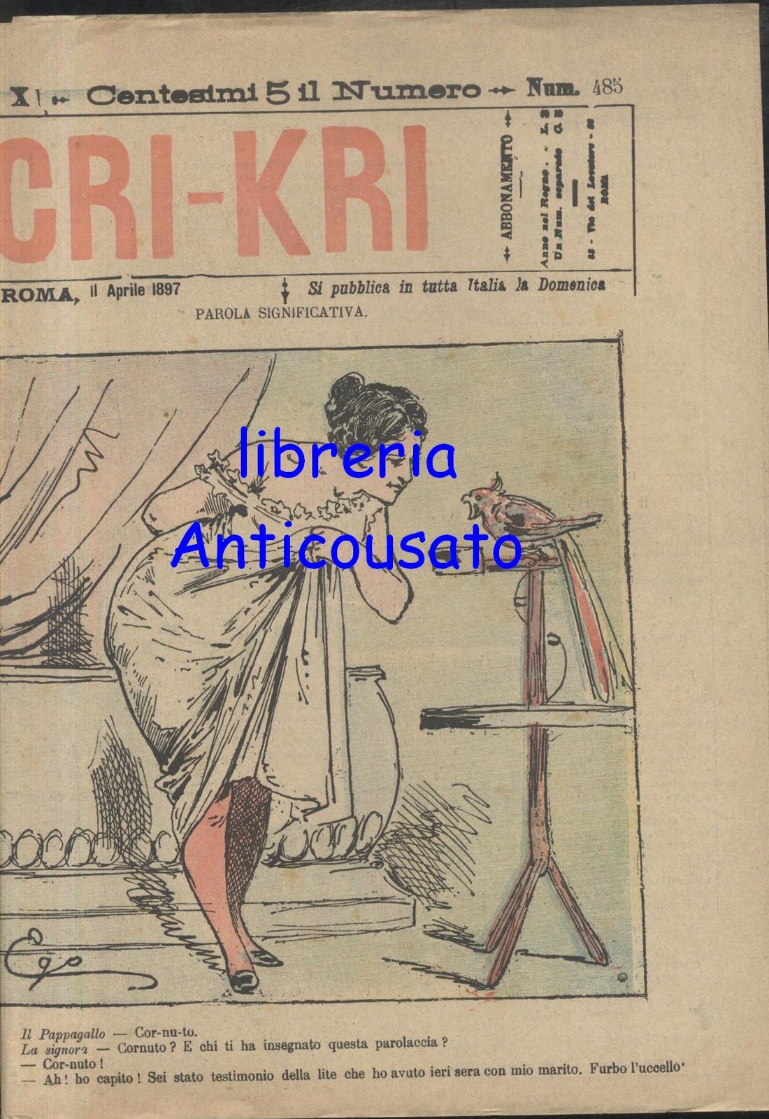 CRI KRI 11 aprile 1897 giornale umoristico antico vintage Illustrato …