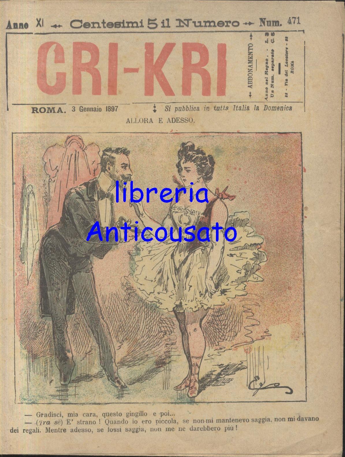 CRI KRI gennaio 1897 giornale umoristico Illustrato a Colori Antico …