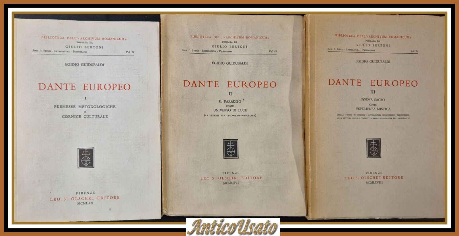 DANTE EUROPEO di Egidio Guidubaldi 3 volumi 1965 Olschki libro …