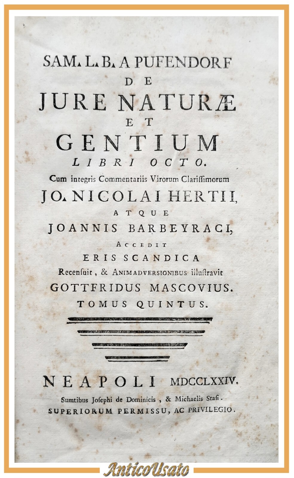 DE JURE NATURAE ED GENTIUM tomo V e VI Pufendorf …