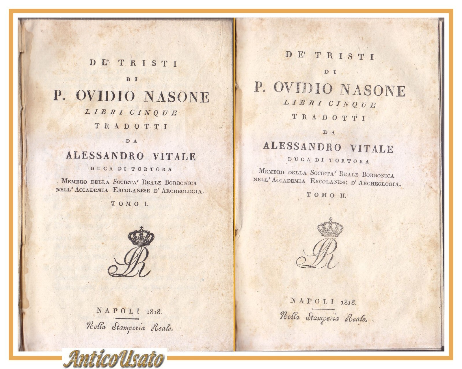 DE TRISTI Di Publio Ovidio Nasone 1818 Stamperia Reale Libro …