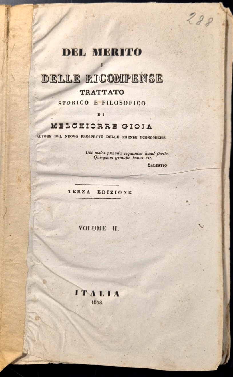 DEL MERITO E DELLE RICOMPENSE trattato Di Melchiorre Gioia VOLUME …