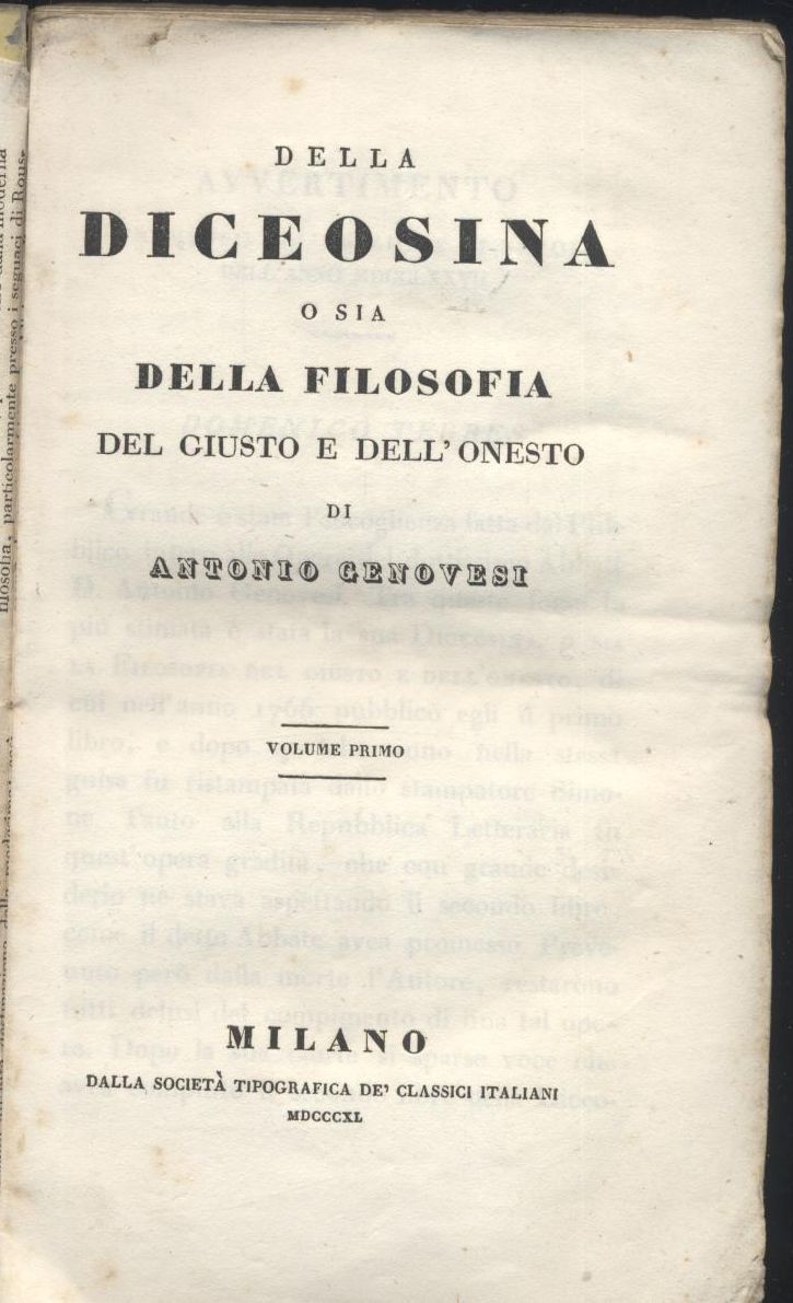 DELLA DICEOSINA O SIA FILOSOFIA DEL GIUSTO volume I di …
