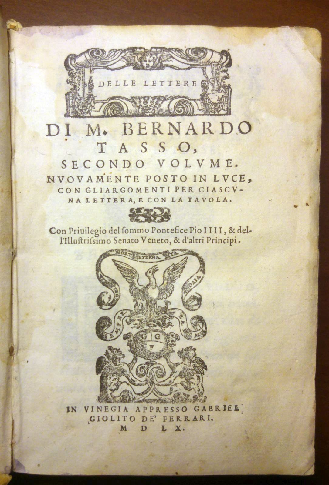 DELLE LETTERE DI M BERNARDO TASSO volume 2 1560 Gabriel …