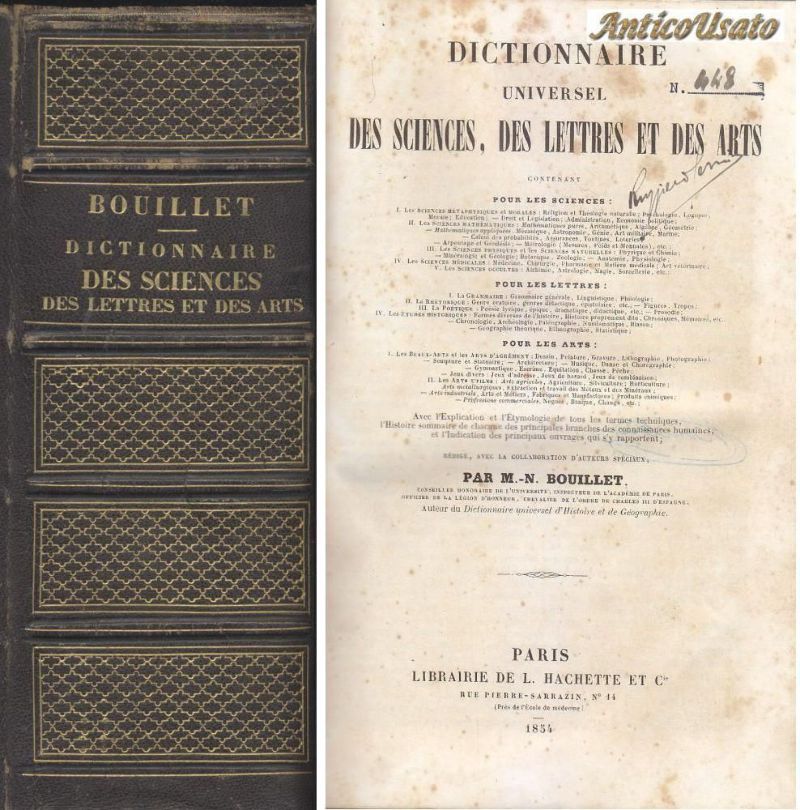 DICTIONNAIRE UNIVERSEL DES SCIENCES LETTRES ET ARTS Bouillet 1854 libro …