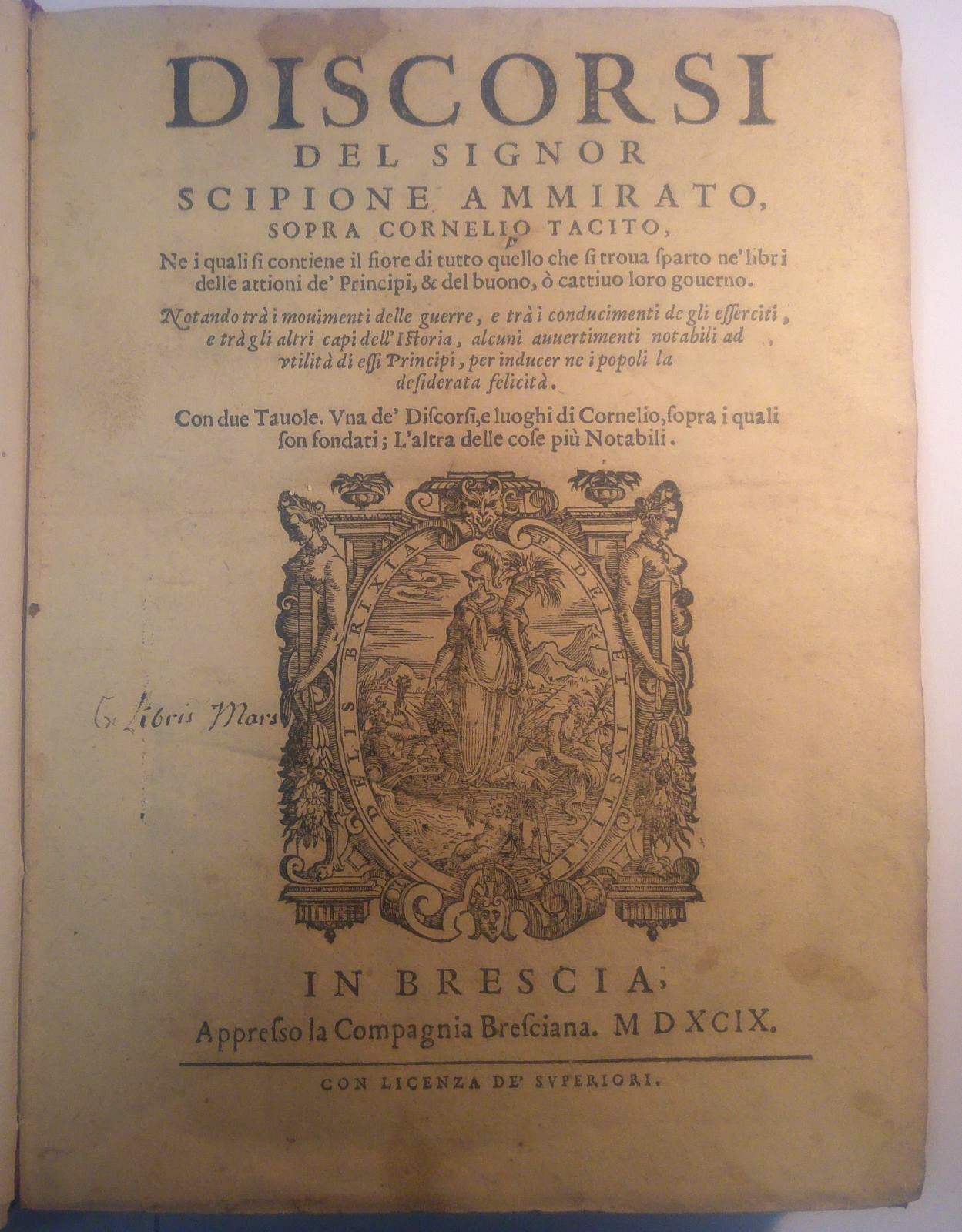 Discorsi Del Signor Scipione Ammirato Sopra Cornelio Tacito 1599 Libro …