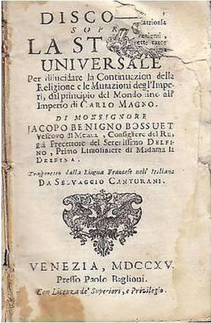 DISCORSO SOPRA LA STORIA UNIVERSALE + continuazione 2 Volumi Bossuet …