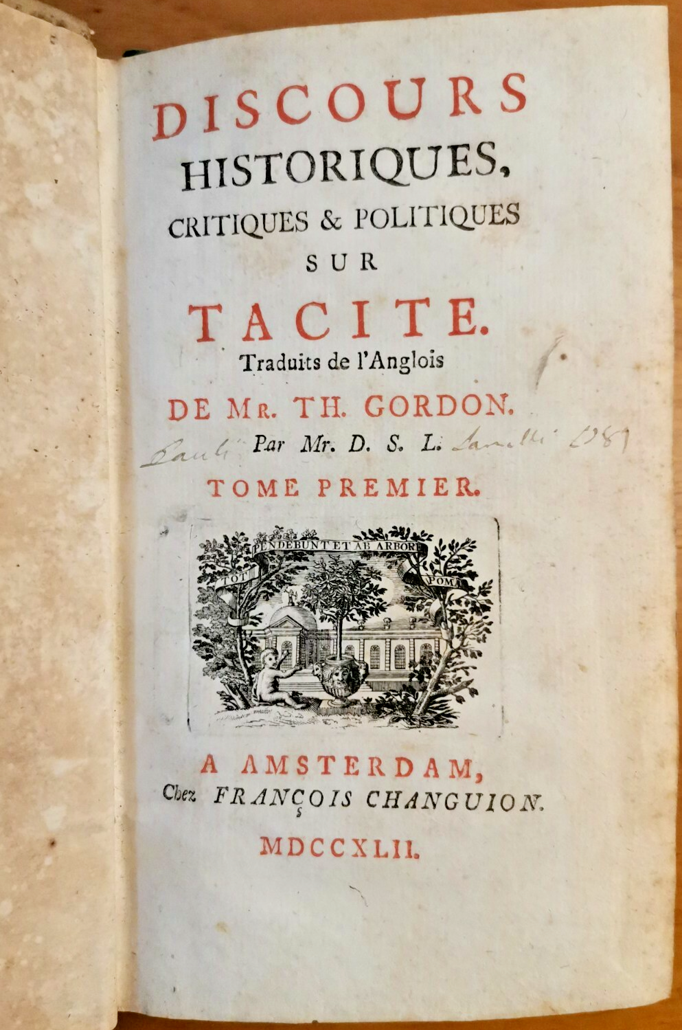 DISCOURS HISTORIQUES CRITIQUES ET POLITIQUES SUR TACITE 1742 Changuion LIBRO