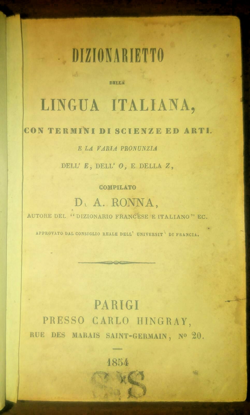 DIZIONARIETTO DELLA LINGUA ITALIANA con Termini di Scienze Arti Ronna …
