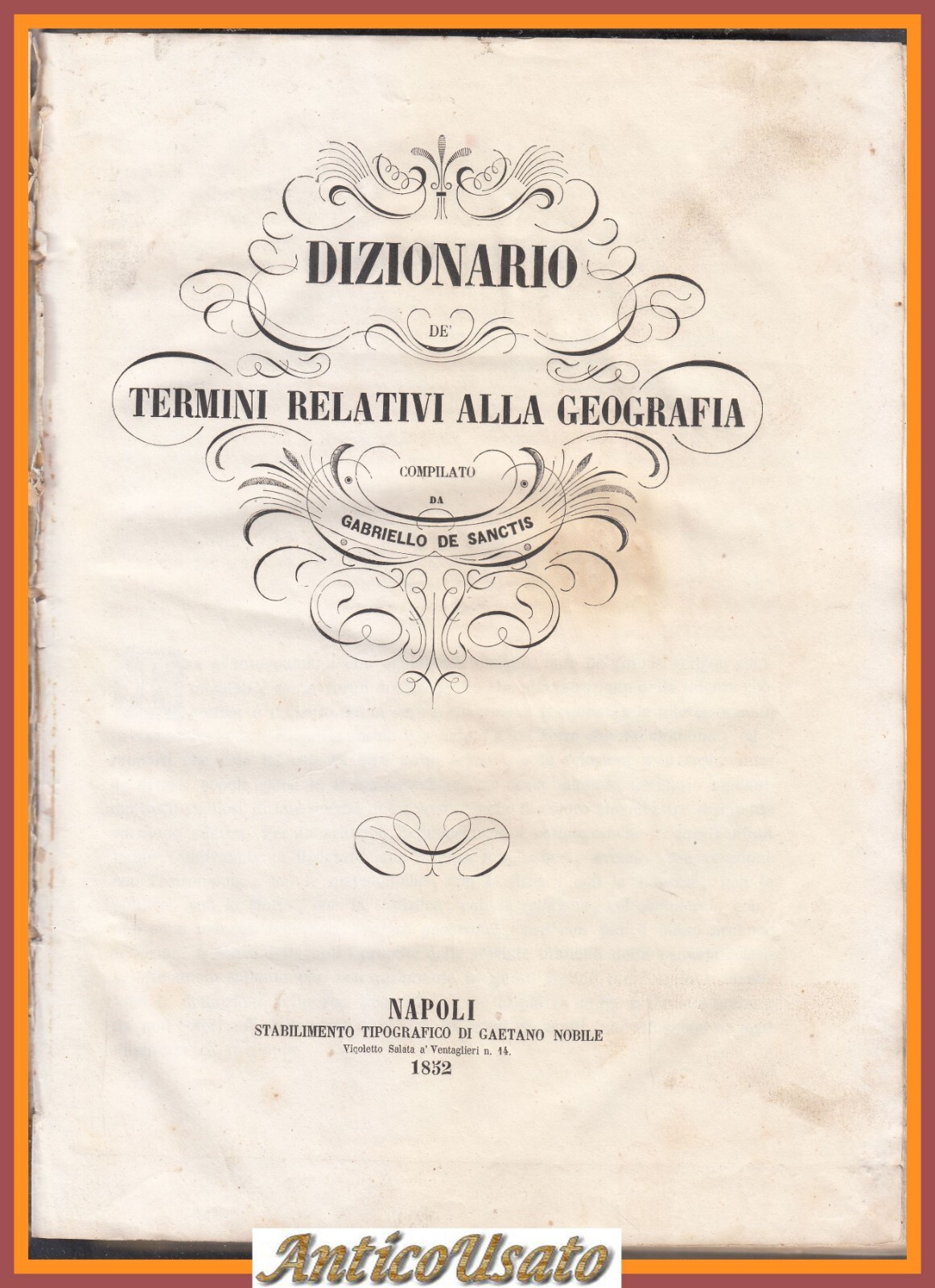 DIZIONARIO DE TERMINI RELATIVI ALLA GEOGRAFIA di G De Sanctis …