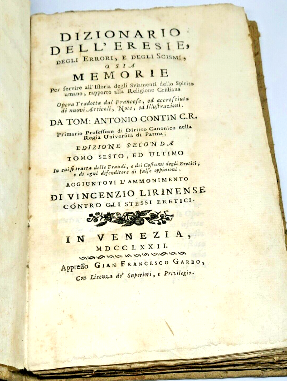 DIZIONARIO DELL ERESIE DEGLI ERRORI E DEGLI SCISMI tomo VI …