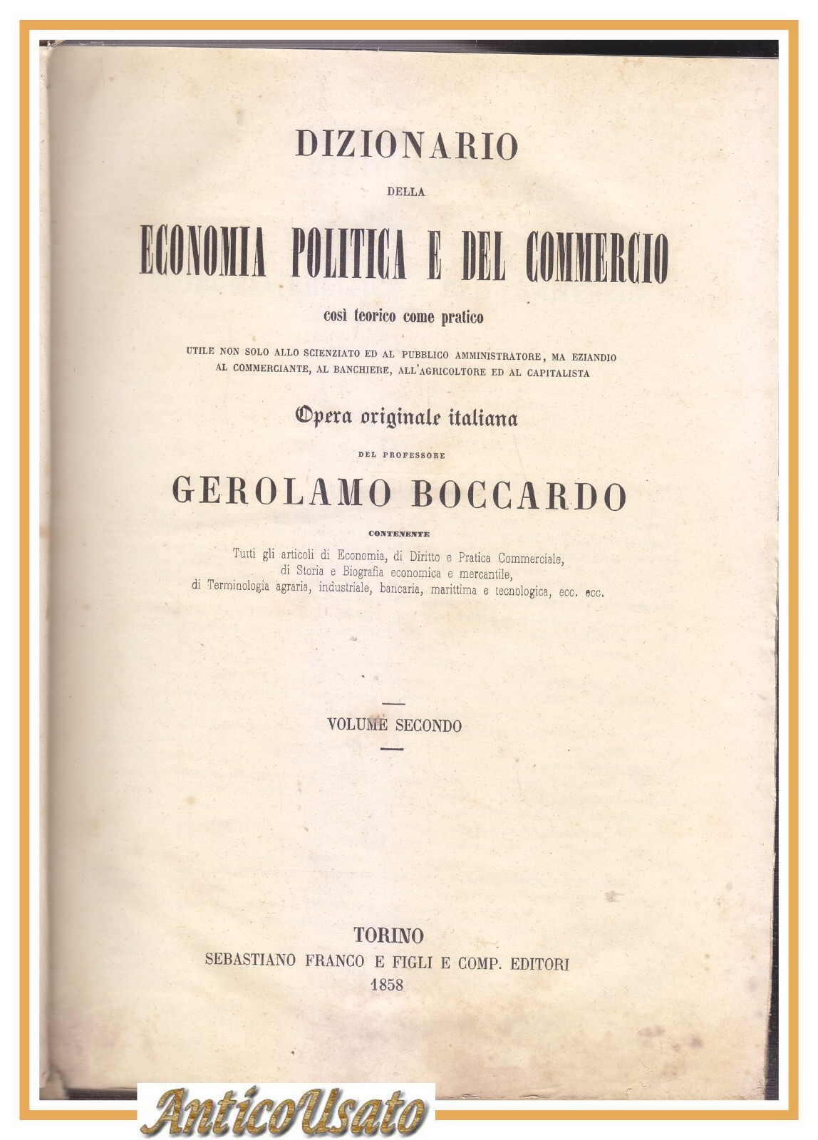 DIZIONARIO DI ECONOMIA POLITICA E DEL COMMERCIO volume 2 di …