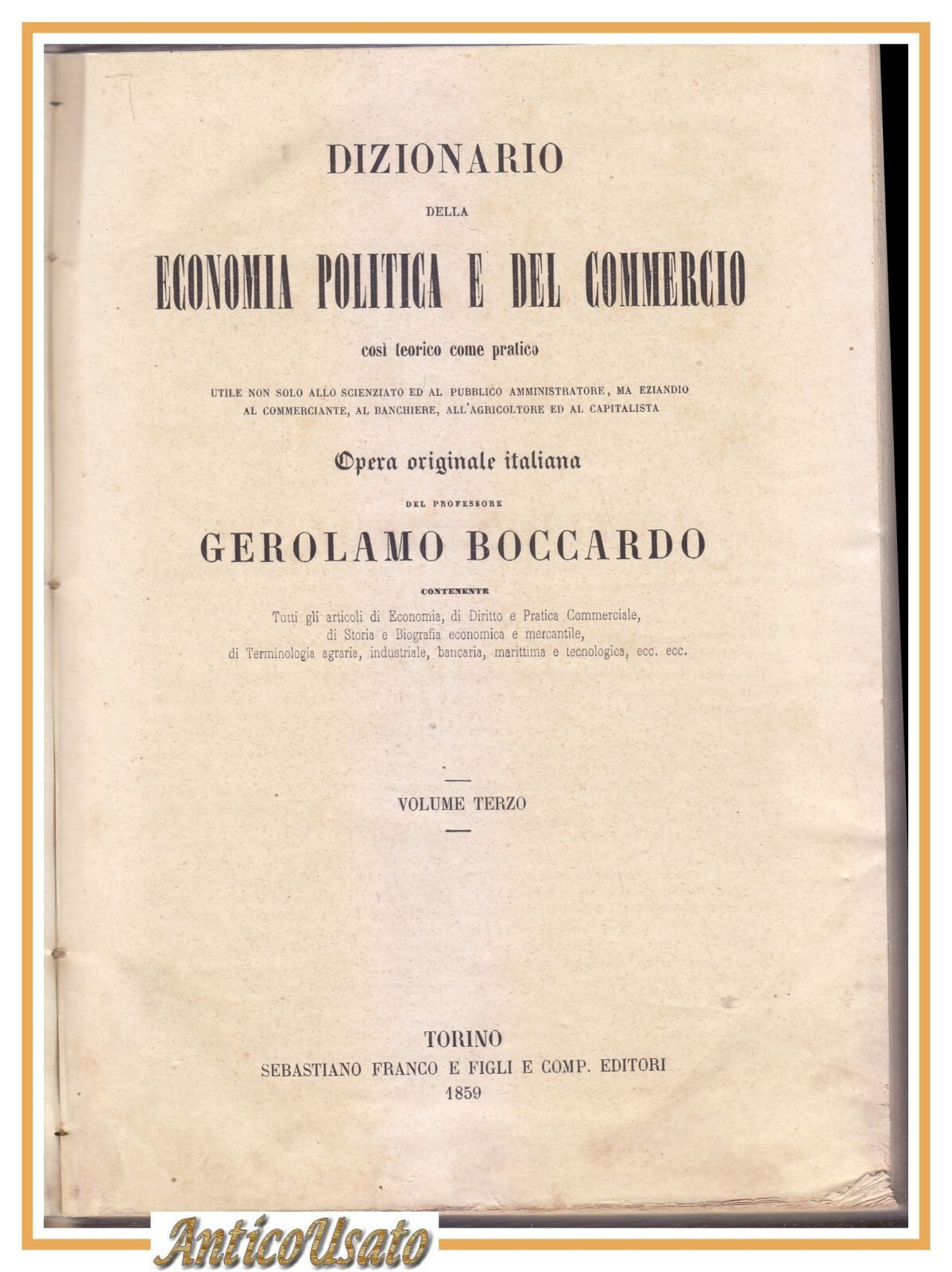 DIZIONARIO DI ECONOMIA POLITICA E DEL COMMERCIO volume 3 di …