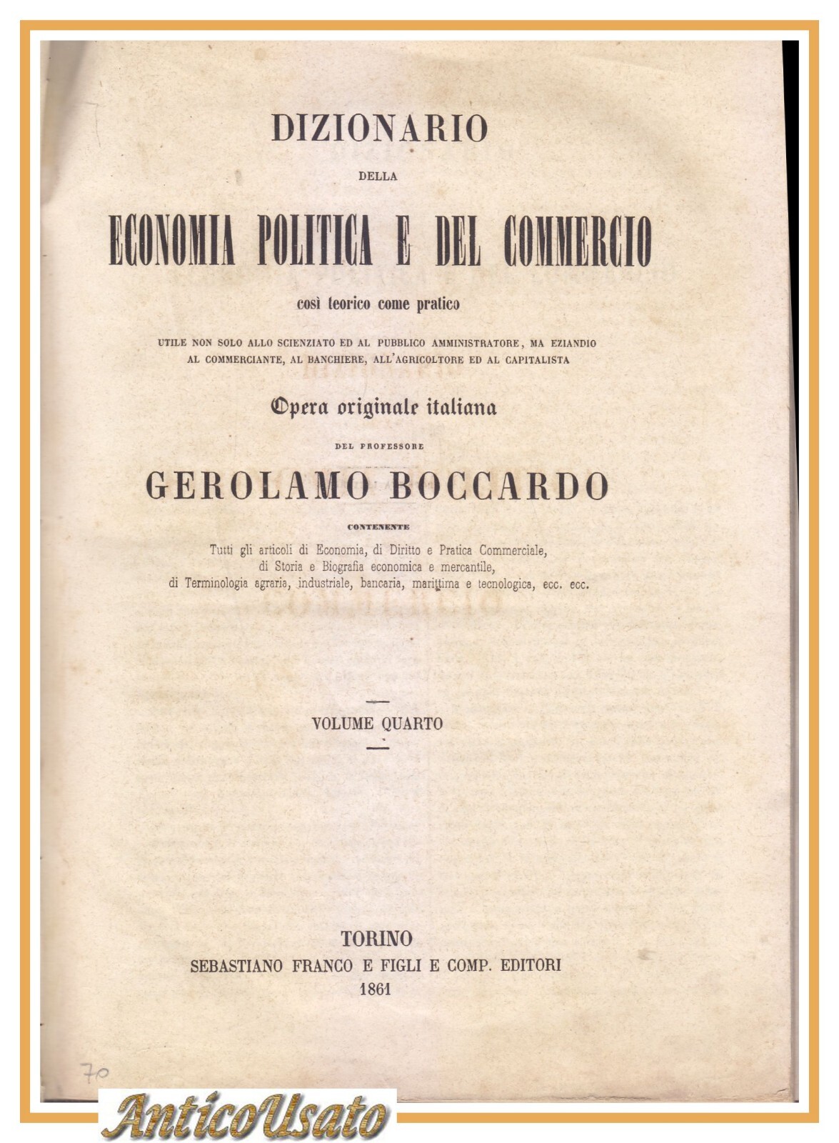 DIZIONARIO DI ECONOMIA POLITICA E DEL COMMERCIO volume 4 di …