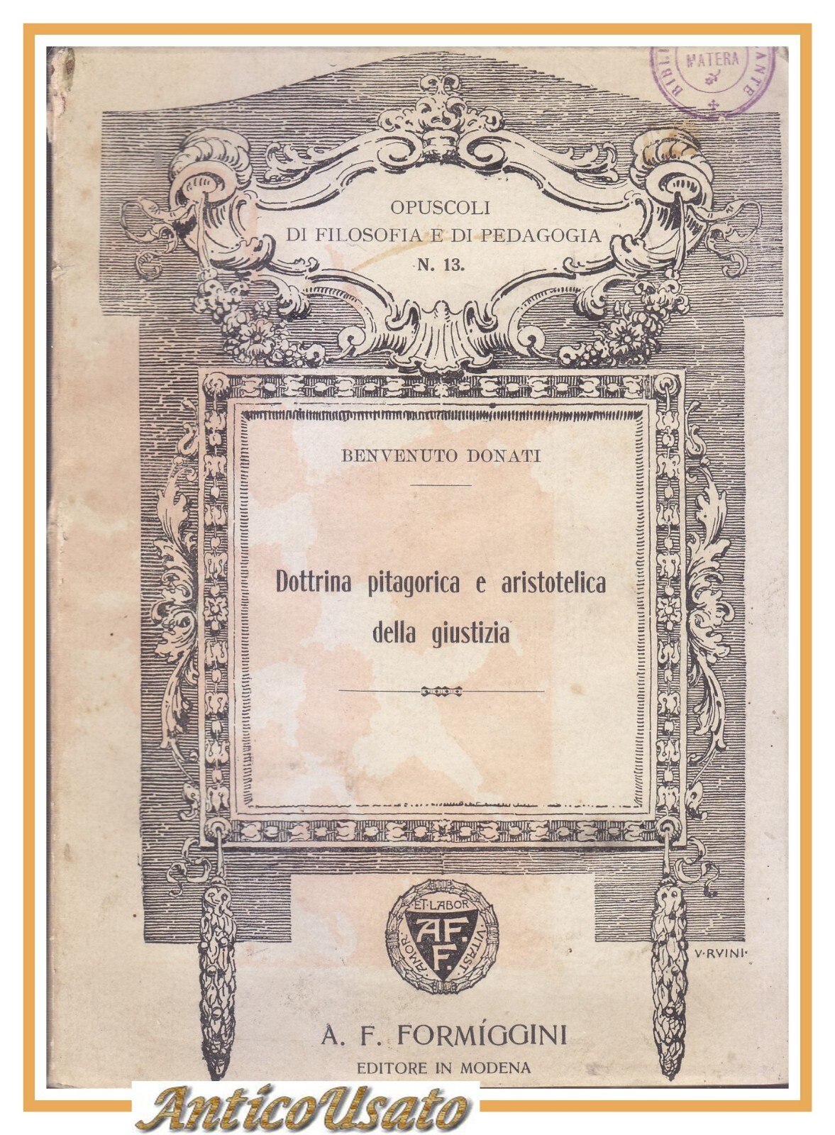 Dottrina pitagorica aristotelica della giustizia di Benvenuto Donati 1911 Libro