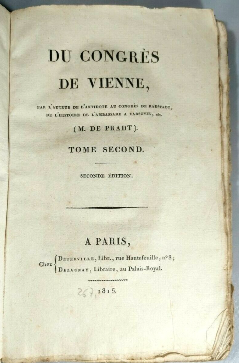 DU CONGRES DE VIENNE tome 2 di M De Pradt …