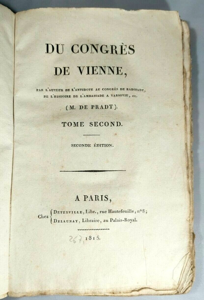 DU CONGRES DE VIENNE tome II di M De Pradt …