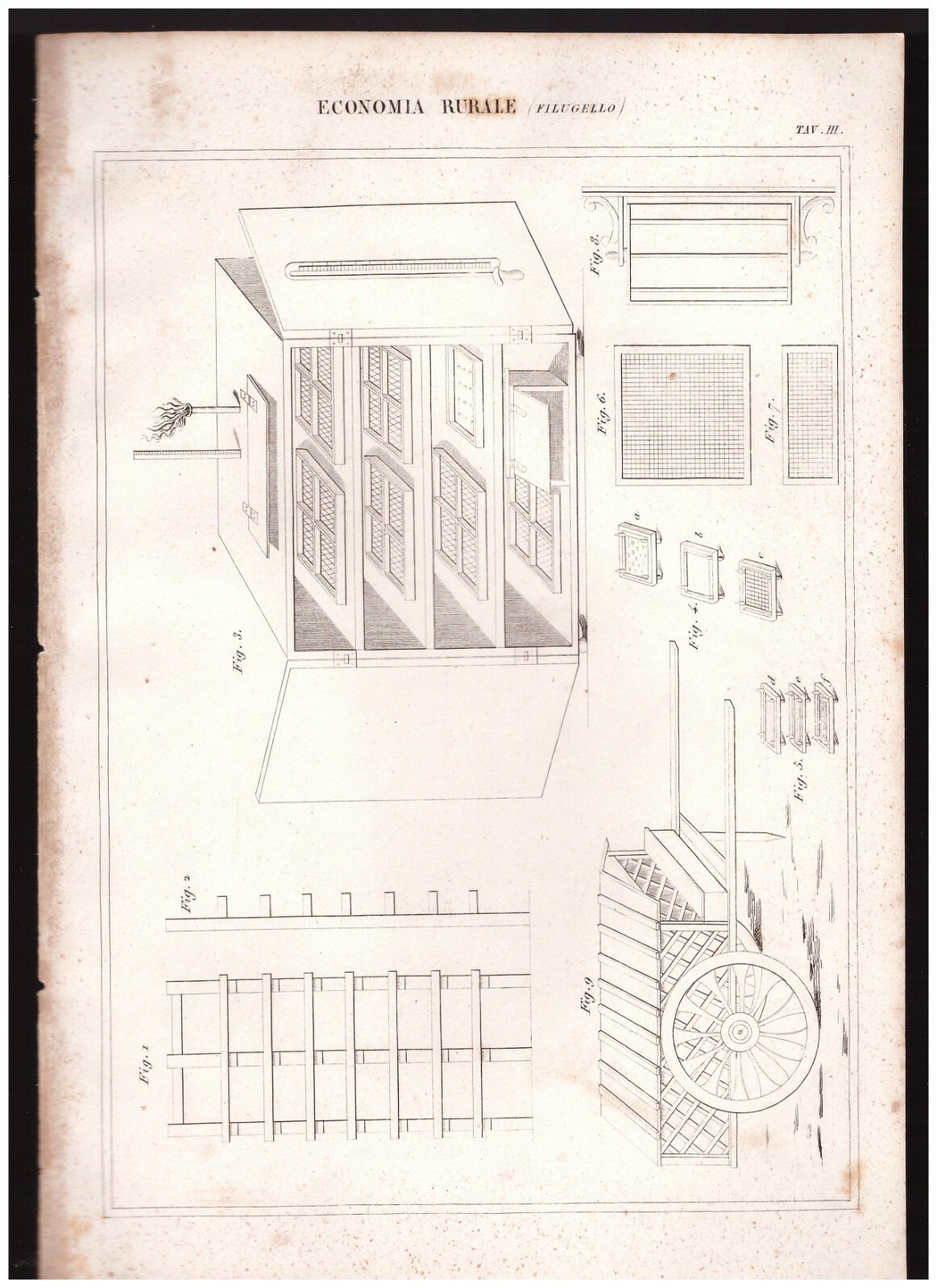 ECONOMIA RURALE Filugello tavola III INCISIONE STAMPA RAME 1866 disegno