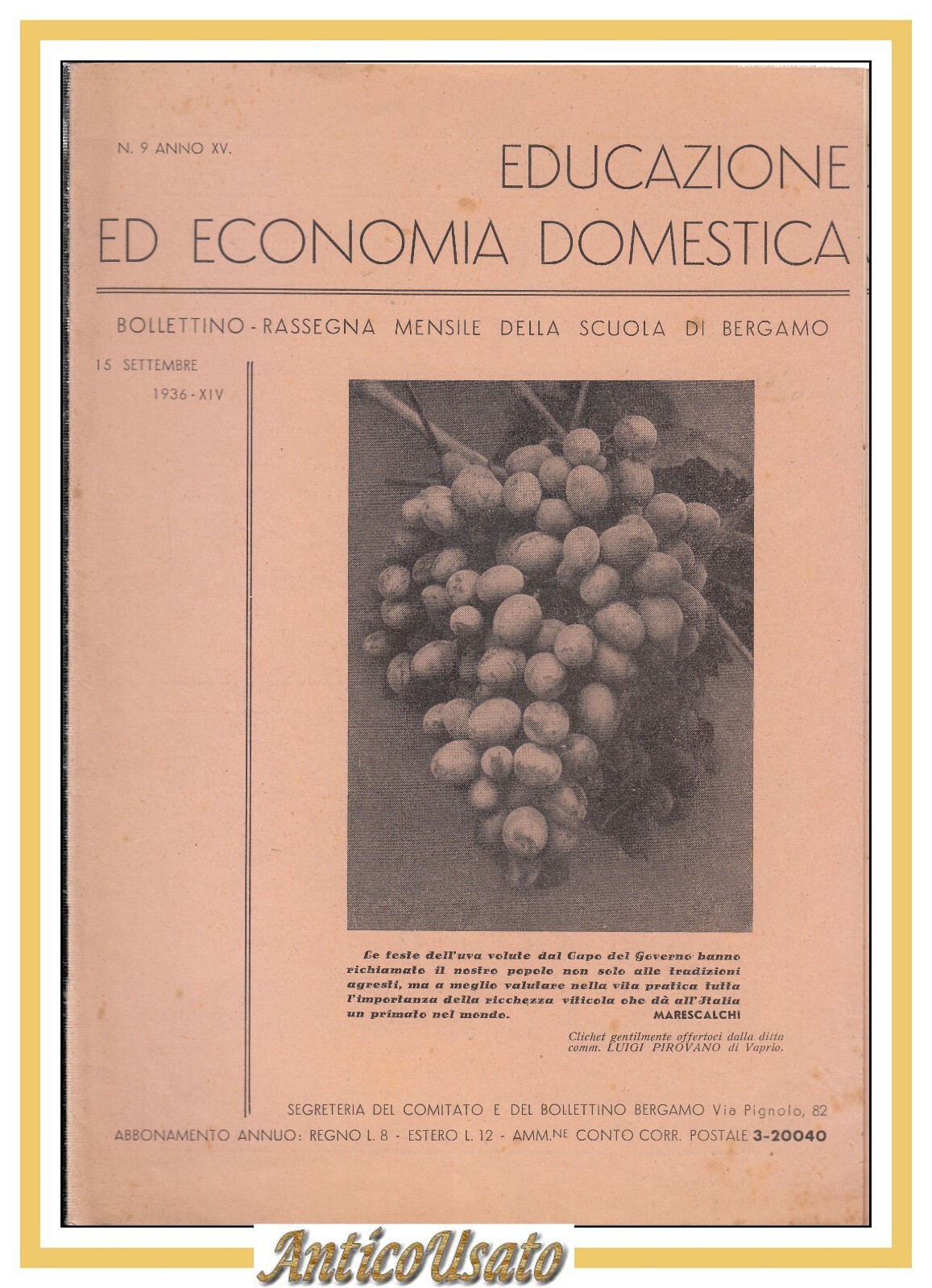 EDUCAZIONE DOMESTICA ED ECONOMIA Settembre 1936 Bollettino Scuola di Bergamo