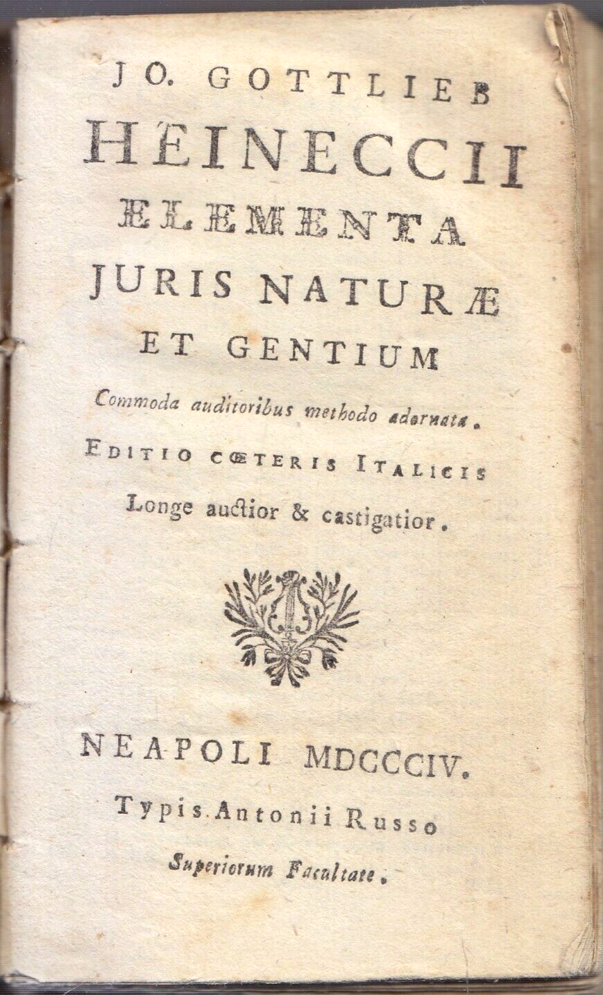 ELEMENTA JURIS NATURAE ET GENTIUM Gottlieb Heineccii 1804 Libro Antico …