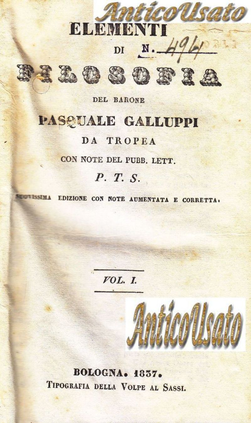ELEMENTI DI FILOSOFIA 3 volumi di Pasquale Galluppi 1837 libro …