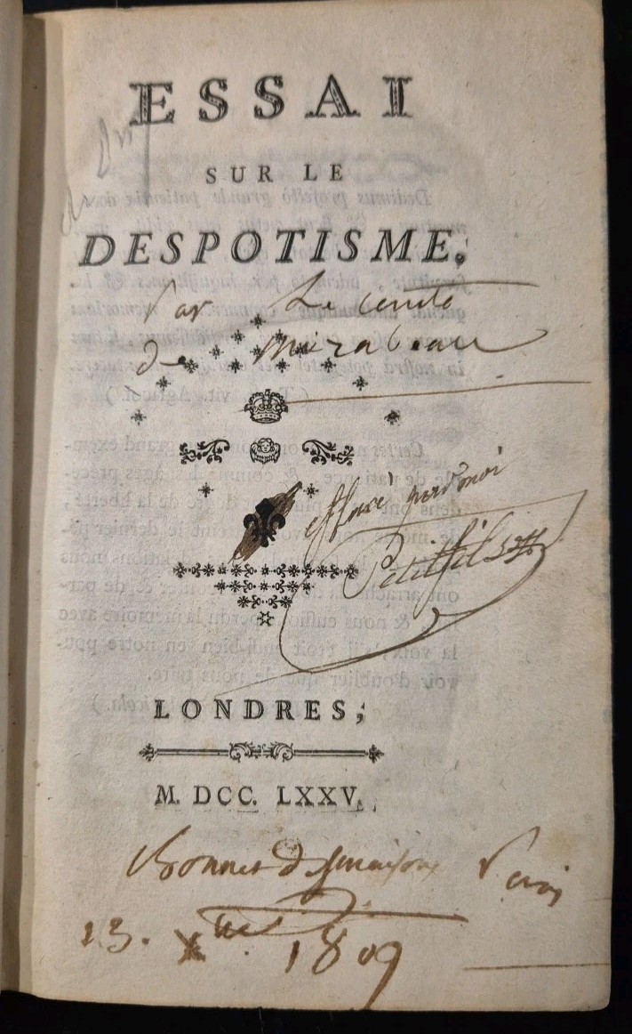ESSAI SUR LE DESPOTISME di Mirabeau Honoré Gabriel De Riquetti …