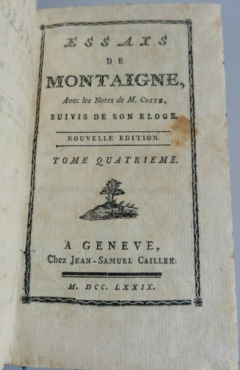 ESSAIS de Montaigne tomo 4 1779 Jean Samuel Cailler libro …
