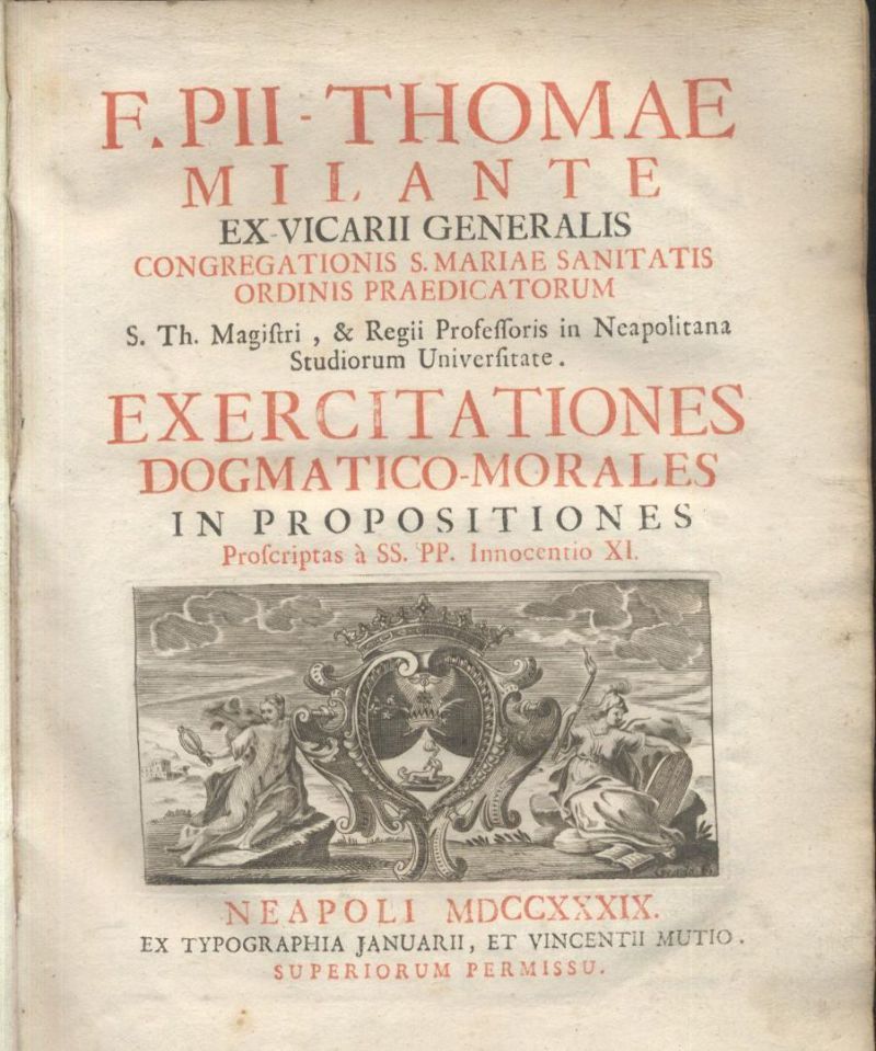 EXERCITATIONES DOGMATICO MORALES PROPOSITIONES INNOCENTIO XI - 1739 libro antico