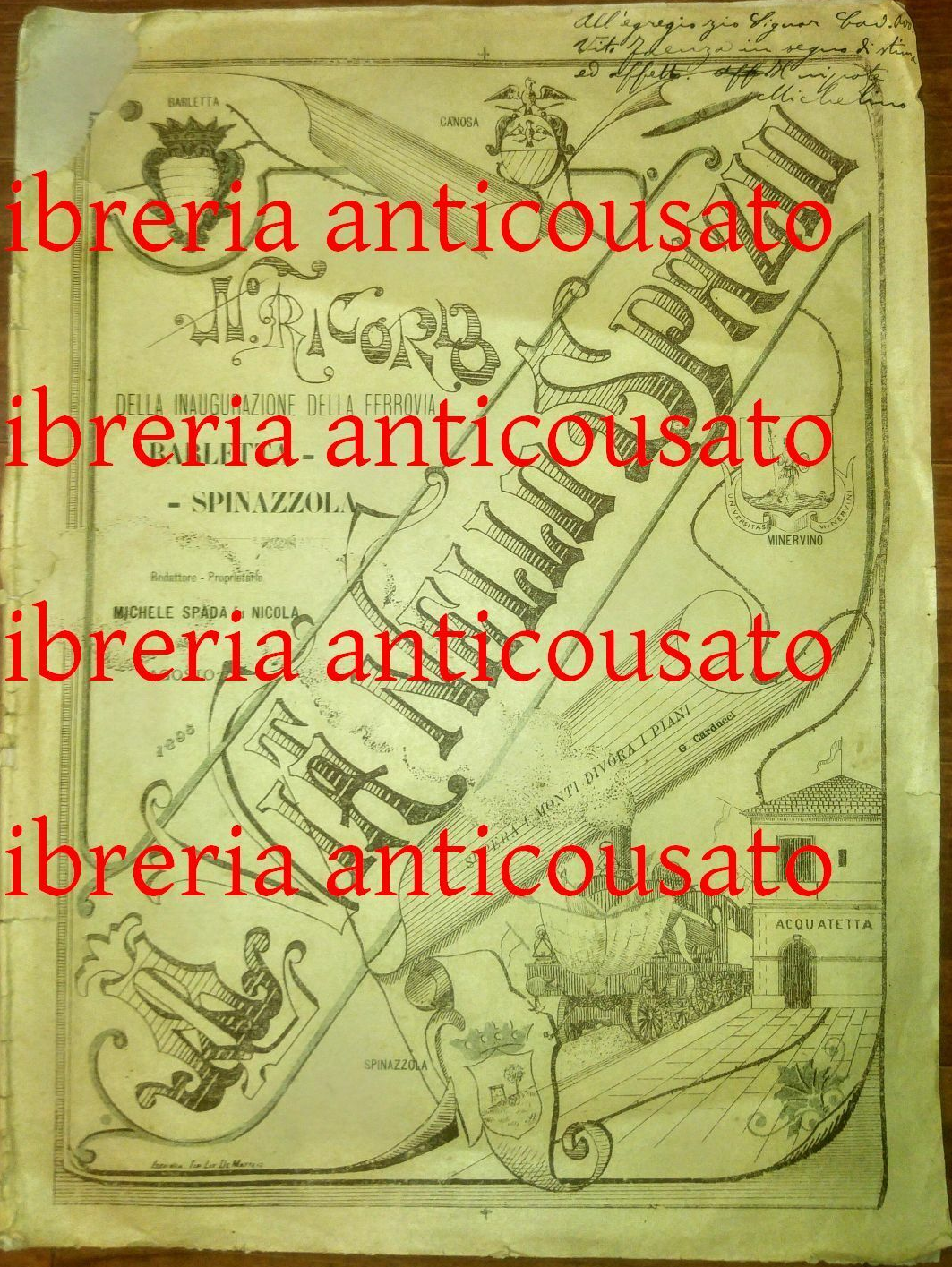 Ferrovia Barletta Spinazzola LA VITA NELLO SPAZIO 1895 giornale inaugurazione