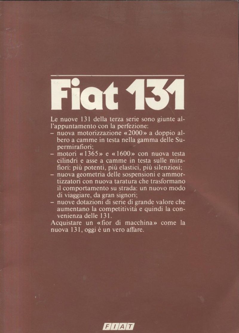 FIAT 131 libretto pubblicitario 1981 automobile brochure auto pubblicità