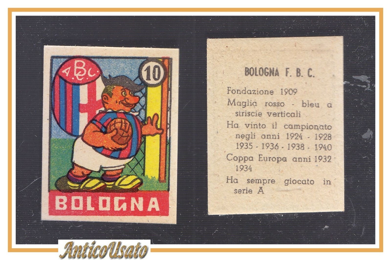 FIGURINA calcio BOLOGNA mascotte scudetto 1949 Originale Nannina vintage d'epoca