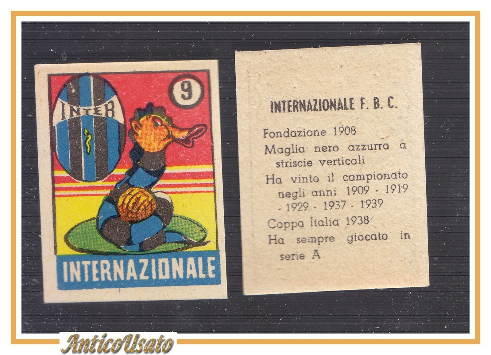 FIGURINA calcio INTER internazionale mascotte scudetto 1949 Originale Nannina