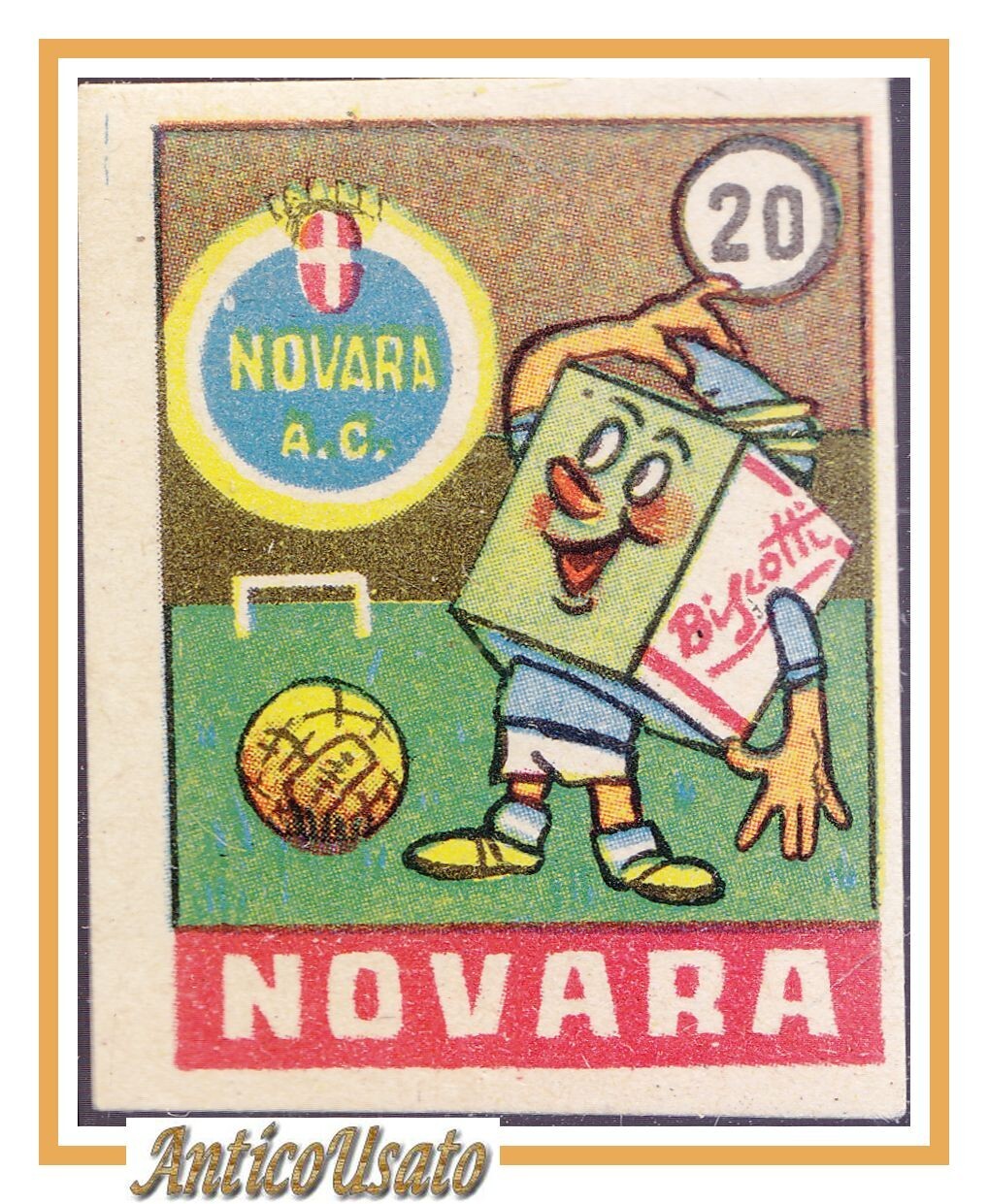 FIGURINA calcio NOVARA mascotte scudetto 1949 Originale Mundus o Nannina