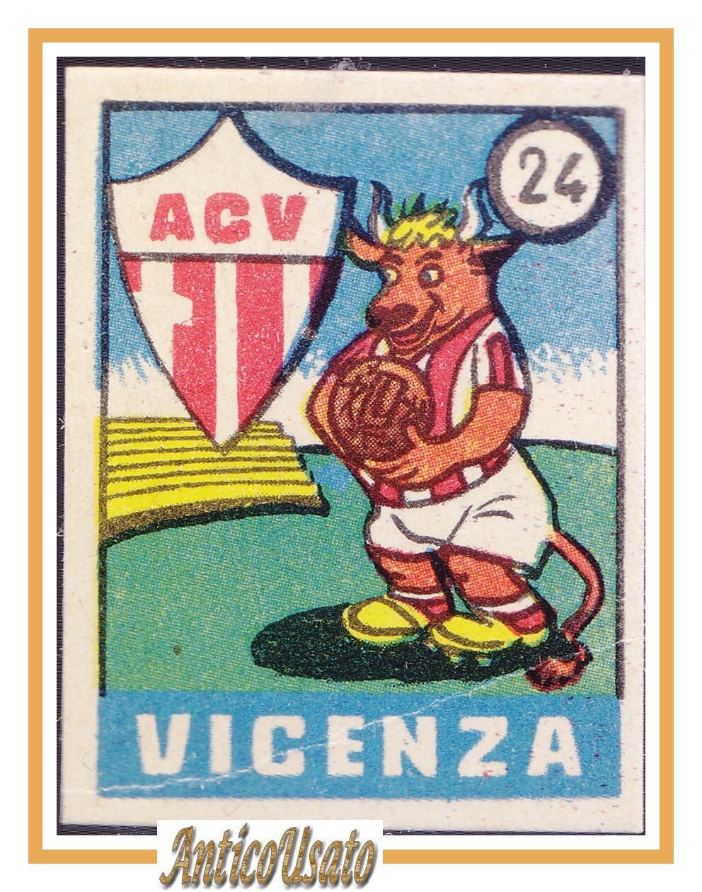 FIGURINA calcio VICENZA mascotte scudetto 1949 Originale Mundus o Nannina