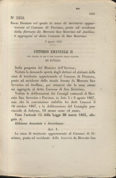 FISCIANO REGIO DECRETO 1869 MERCATO SAN SEVERINO AD AVELLINO - …