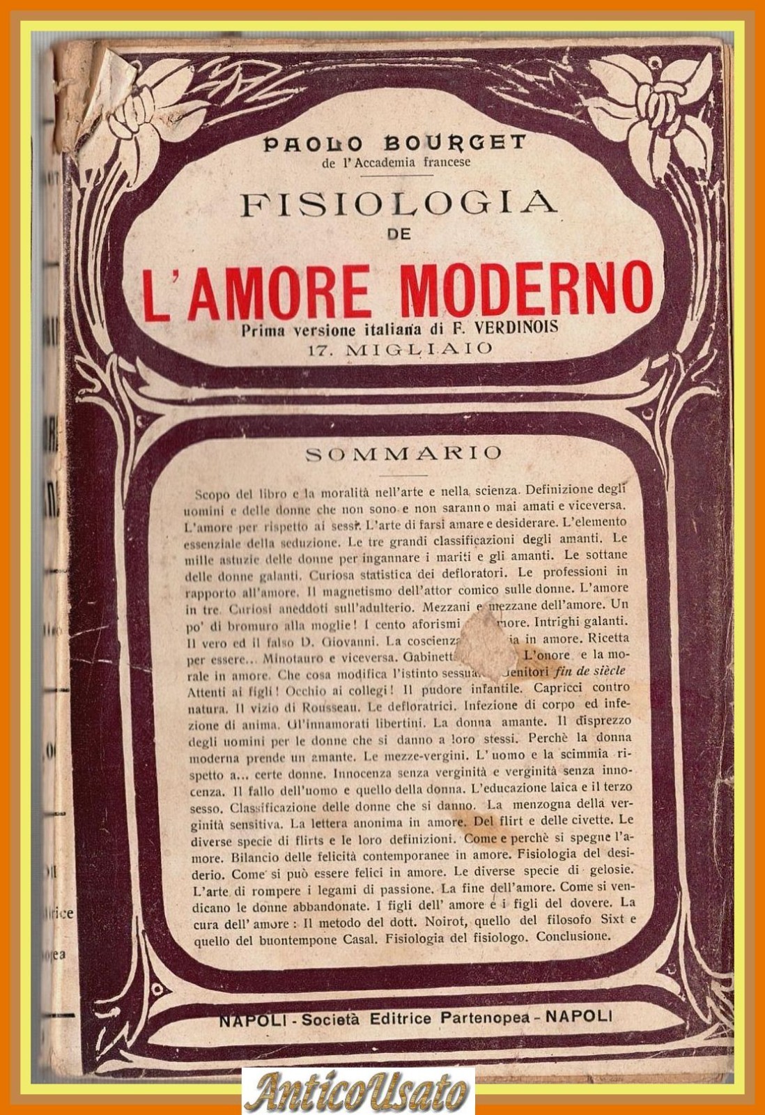 FISIOLOGIA DE L'AMORE MODERNO di Paolo Bourget 1909 Società Editrice …