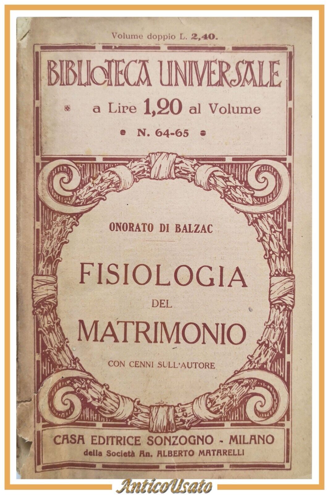 FISIOLOGIA DEL MATRIMONIO di Onorato Di Balzac 1928 Sonzogno Libro …