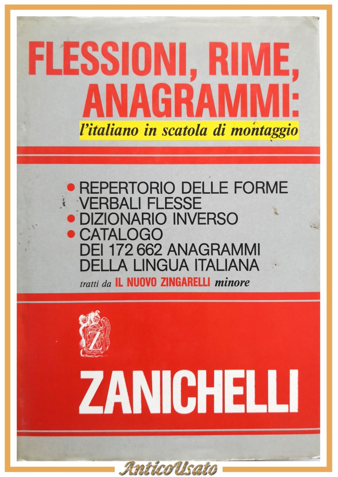 FLESSIONI RIME ANAGRAMMI l'italiano in scatola 1988 Zanichelli Libro dizionari