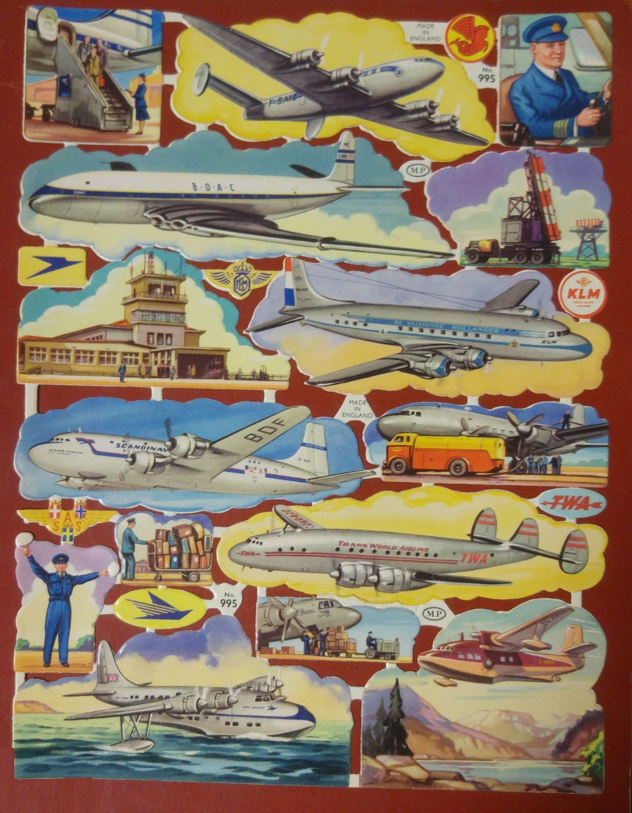 FOGLIO 16 FIGURINE FUSTELLATE AEROPLANI edizioni M.P. anni '50 Vintage …